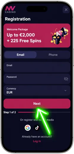 NV Casino Registration Step 1