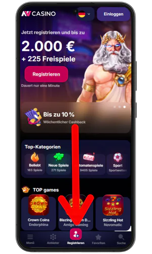 Registrierungsbutton NV Casino